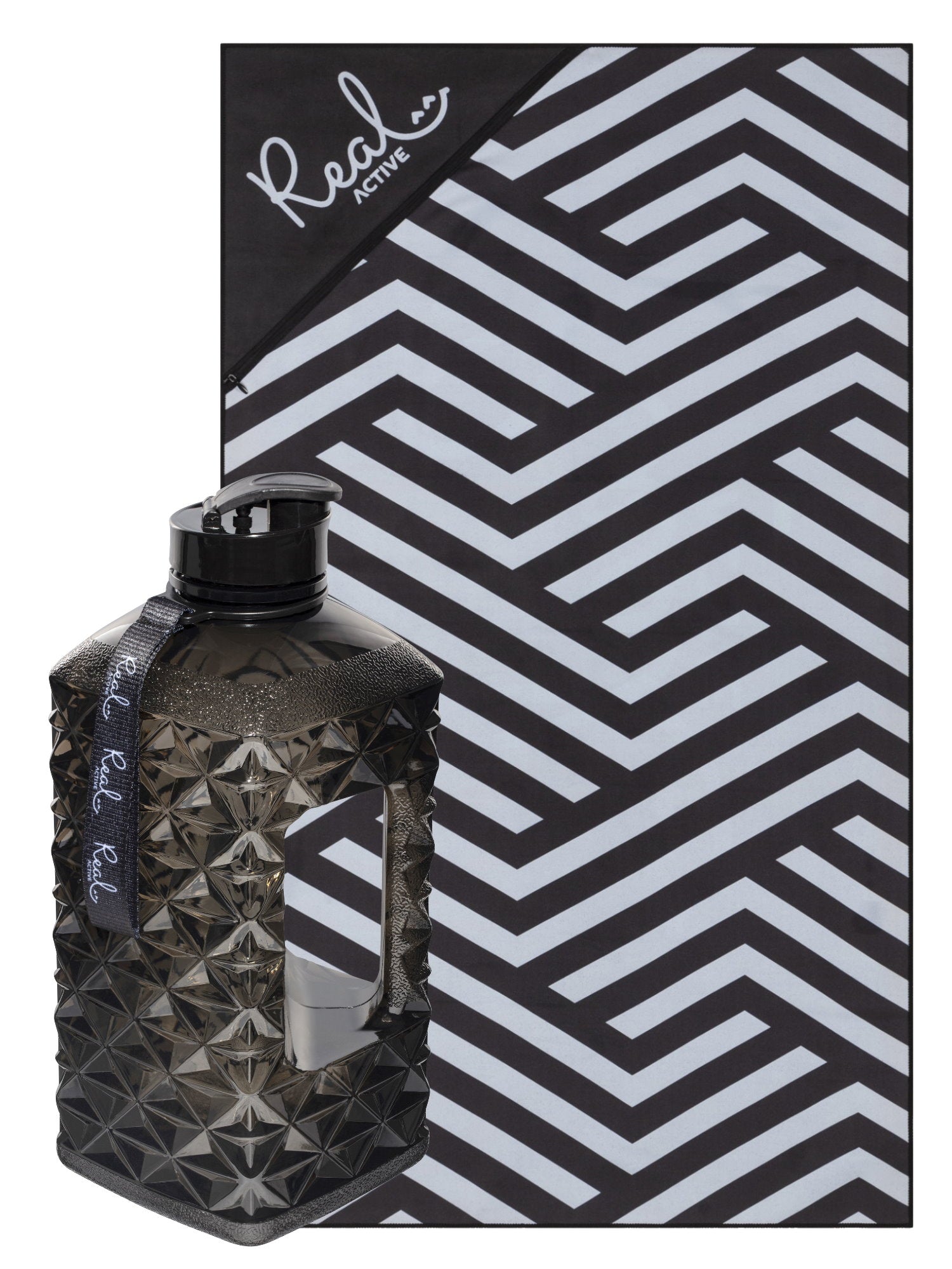 Real Active 2.2L Water Bottle & Gym Towel Bundle 2