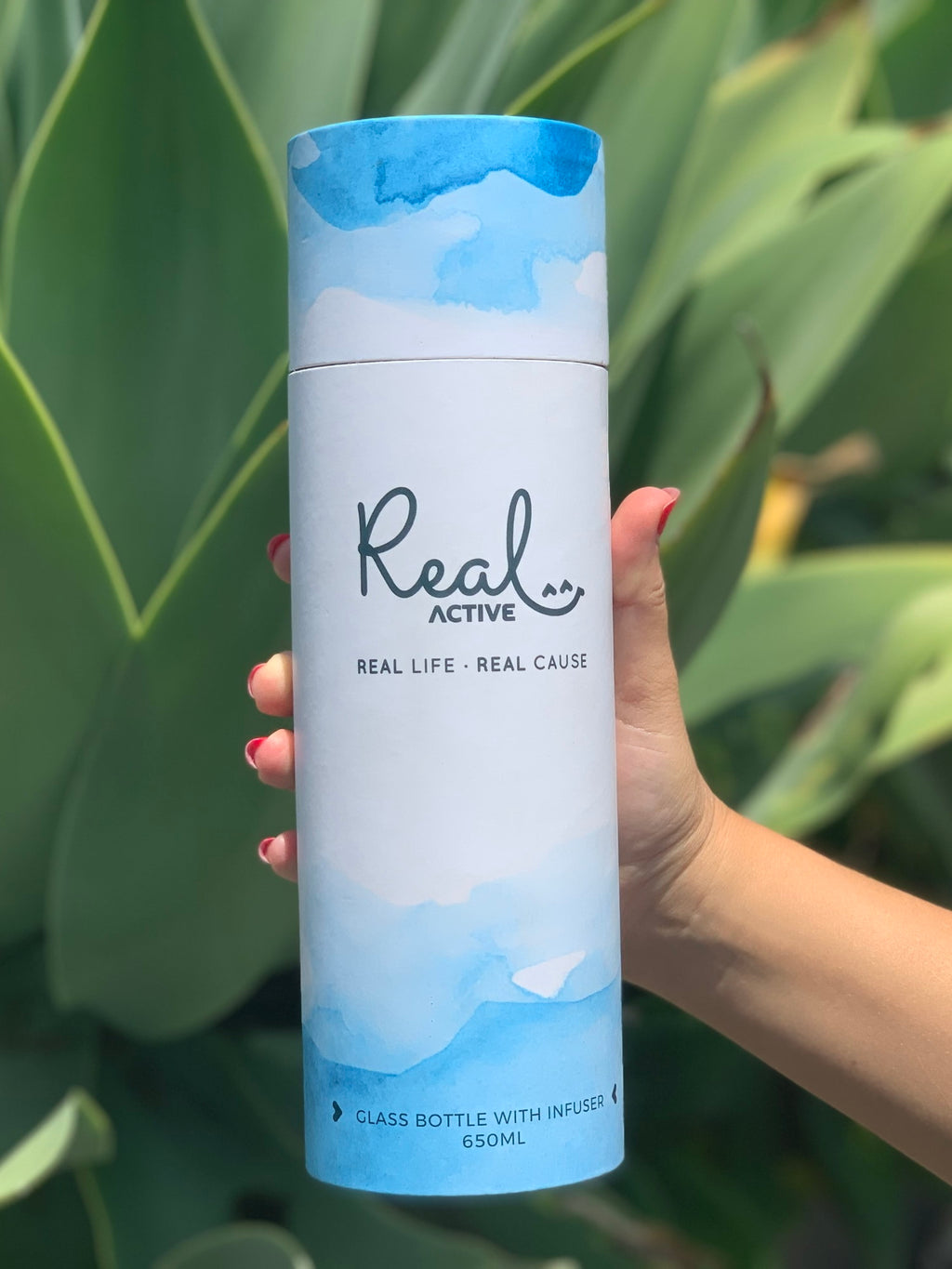 Real Active Glass Water Bottle & Sleeve Bundle (available in different colours)